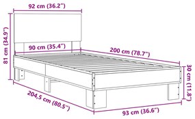 Estrutura de cama 90x200 cm derivados de madeira/metal preto