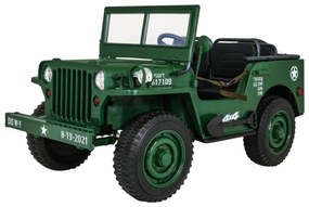 Jipe elétrico para Crianças 3 Lugares Retro Military 24V 4x4 Rodas Espuma EVA, assento couro ecológico Verde