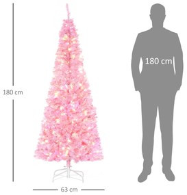 Árvore de Natal Artificial Altura 180cm Ignífugo com 618 Ramos 300 Luzes LED IP20 Folhas de PVC Abertura Automática Base Dobrável e Suporte Metálico D