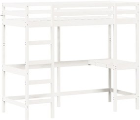 Cama alta com secretária 80x200 cm pinho maciço branco
