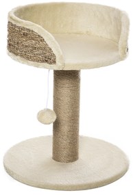 PawHut Arranhador para Gatos Pequeno 49 cm com Poste em Juta, Cama e Bola Pendente, 40x40x49 cm, Castanho | Aosom Portugal
