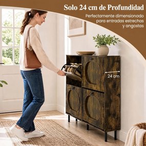 Sapateira, Armário Estreito para Sapatos, 100 x 24 x 98 cm, 4 Portas Basculantes, Castanho