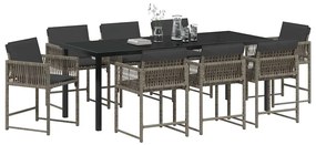 Conjunto de Jantar de Jardim com Almofadas 9 Peças Cinza Rattan Poly