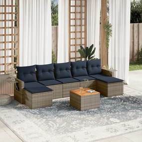 vidaXL 8 pcs conjunto sofás p/ jardim c/ almofadões vime PE cinzento