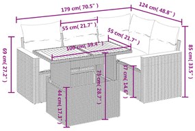 5 pcs conjunto sofás de jardim com almofadões vime PE preto