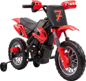 AIYAPLAY Mota Elétrica Infantil 12V com 2 Rodas Auxiliares Amovíveis, 2 Motores, Suspensão Traseira e Música, 3 km/h, Vermelho | Aosom Portugal
