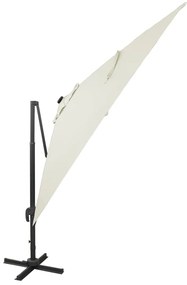 Guarda-sol jardim cantilever c/ poste e luzes LED 300 cm areia