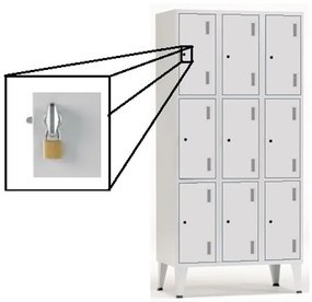 Cacifos Metálicos Triplo Cinza 9 Cacifos 1900x900x500mm Cadeado Metálico