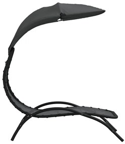 Espreguiçadeira c/ toldo 167x80x195cm tecido e aço cinza-escuro