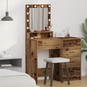 vidaXL Mesa de Maquilhagem com Luzes LED - Madeira Antiga, 50x41x135 cm