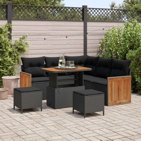 vidaXL Conjunto de Sofá de Jardim 8 pcs Preto vime PE