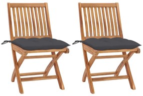 vidaXL Cadeiras de jardim c/ almofadões antracite 2 pcs teca maciça
