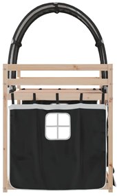Beliche com cortinas 90x190 cm pinho maciço branco e preto