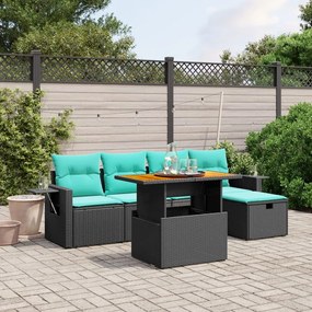 vidaXL 6 pcs conjunto de sofás p/ jardim c/ almofadões vime PE preto
