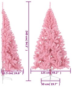 Meia árvore de Natal artificial com suporte 240 cm PVC rosa