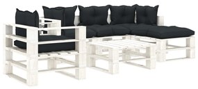 6pcs conj. lounge jardim paletes + almofadões madeira antracite