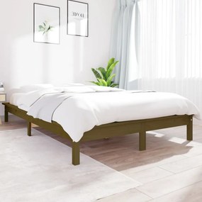 Estrutura de cama de casal 135x190 cm pinho maciço castanho mel