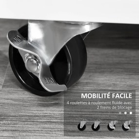 Suporte para impressora com 2 gavetas 100 x 35 x 65 cm, móvel de arrumação com rodas, prateleiras abertas e armário, branco
