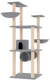 Árvore p/ gatos c/ postes arranhadores sisal 141 cm cinza-claro