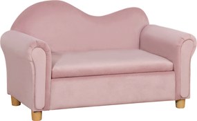 HOMCOM Sofá infantil, 2 lugares para crianças 3-5 anos, armazenamento, estrutura em madeira natural, 84 x 41,5 x 48,5cm, rosa | Aosom Portugal