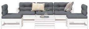 6 pcs conjunto sofás de jardim madeira de pinho maciça branco