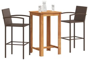 3 pcs conjunto de bar p/ jardim acácia maciça/vime PE castanho