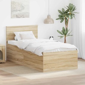 vidaXL Estrutura da Cama com cabeceira Carvalho Sonoma 90 x 190 cm