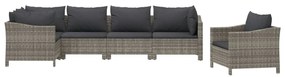 6 pcs conjunto lounge de jardim c/ almofadões vime PE cinzento