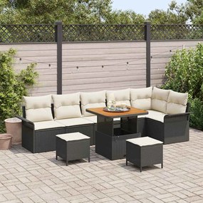 vidaXL Conjunto de Sofá de Jardim com almofada 9 pcs Preto e Creme
