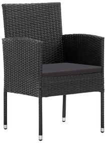 5 pcs conjunto de jantar p/ jardim c/ almofadões vime PE preto
