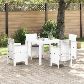 vidaXL Conjunto de Jantar de 5 Peças para Jardim com Almofadas Branco Rattan Sintético