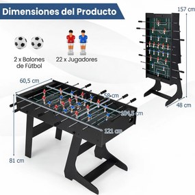 Mesa de matraquilhos dobrável em madeira com 22 jogadores para crianças 121 x 60,5 x 81 cm, 2 marcadores e 2 bolas para 2 a 4 jogadores – ideal para f