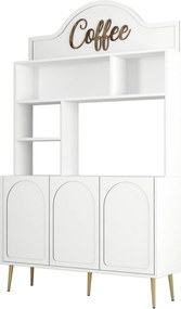 Armário Alto de Cozinha "Coffee" - 200x120x35 cm - Branco e Dourado -