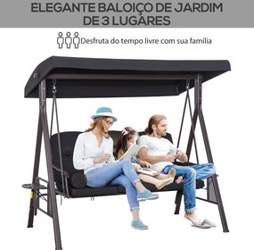 Baloiço de Jardim Faro – 3 Lugares – 206x116x183 cm – Preto – Com Teto