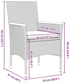 Conjunto de Jantar vidaXL de 3 Peças com Almofadas Bege Rattan Poli