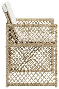 Cadeiras de jardim com almofadões 4 pcs vime PE bege