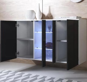 Aparador Suspenso "Lukis" com Luzes LED - 120x70x40 cm - Branco e Pret