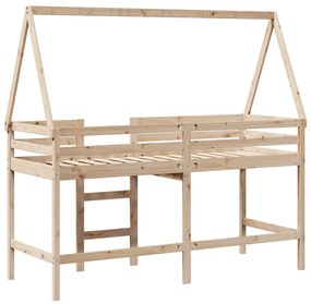 Cama alta c/ escada e telhado 90x200 cm pinho maciço