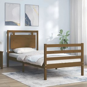 Estrutura cama cabeceira 100x200cm madeira maciça castanho-mel