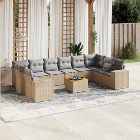 11 pcs conjunto sofás de jardim c/ almofadões vime PE bege