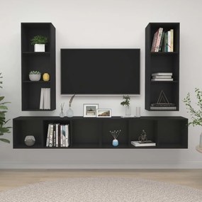 vidaXL Armários de parede para TV 4 pcs contraplacado preto