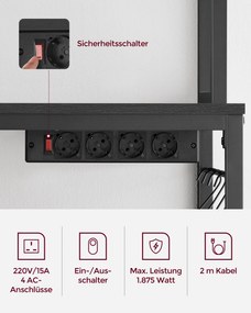 Armário de cozinha com 4 tomadas elétricas 40 x 80 x 170 cm Preto antracite cinzento