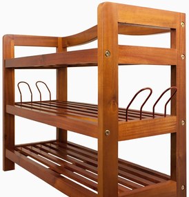 Sapateira em madeira de acácia com 3 prateleiras 85 x 26 x 62 cm Castanho