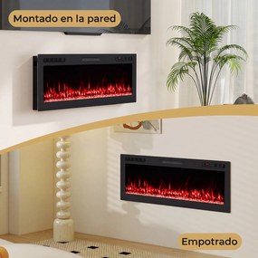Lareira Elétrica de Encastrar, 127 x 10 x 46 cm, Efeito de Chama Multicolor, Preto