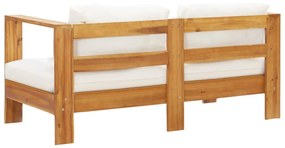 Sofá de jardim c/ almofadão 140 cm acácia maciça branco creme