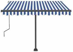 Toldo retrátil manual com LED 350x250 cm azul e branco