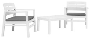 vidaXL Conjunto lounge para jardim 3 pcs plástico branco