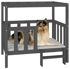 Cama para cães 105,5x83,5x100 cm madeira de pinho maciça cinza