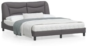 vidaXL Estrutura de cama c/ luzes LED 160x200cm couro artificial cinza