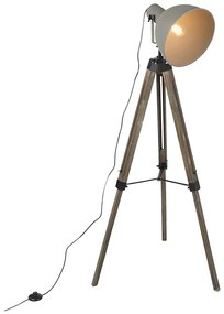 LED Candeeiro de pé industrial tripé em madeira com cinza incl. wifi A60 - Laos Industrial